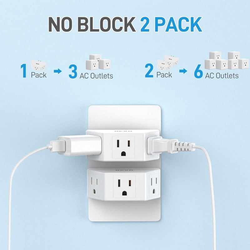 BEVA 2 Pack Small Electric Outlet Adapter, Multi Plug Wall Outlet Extender, 3 Prong Adapter 3 AC Plug Extender for Travel Cruise Ship Dorm Room Essentials - Image 2